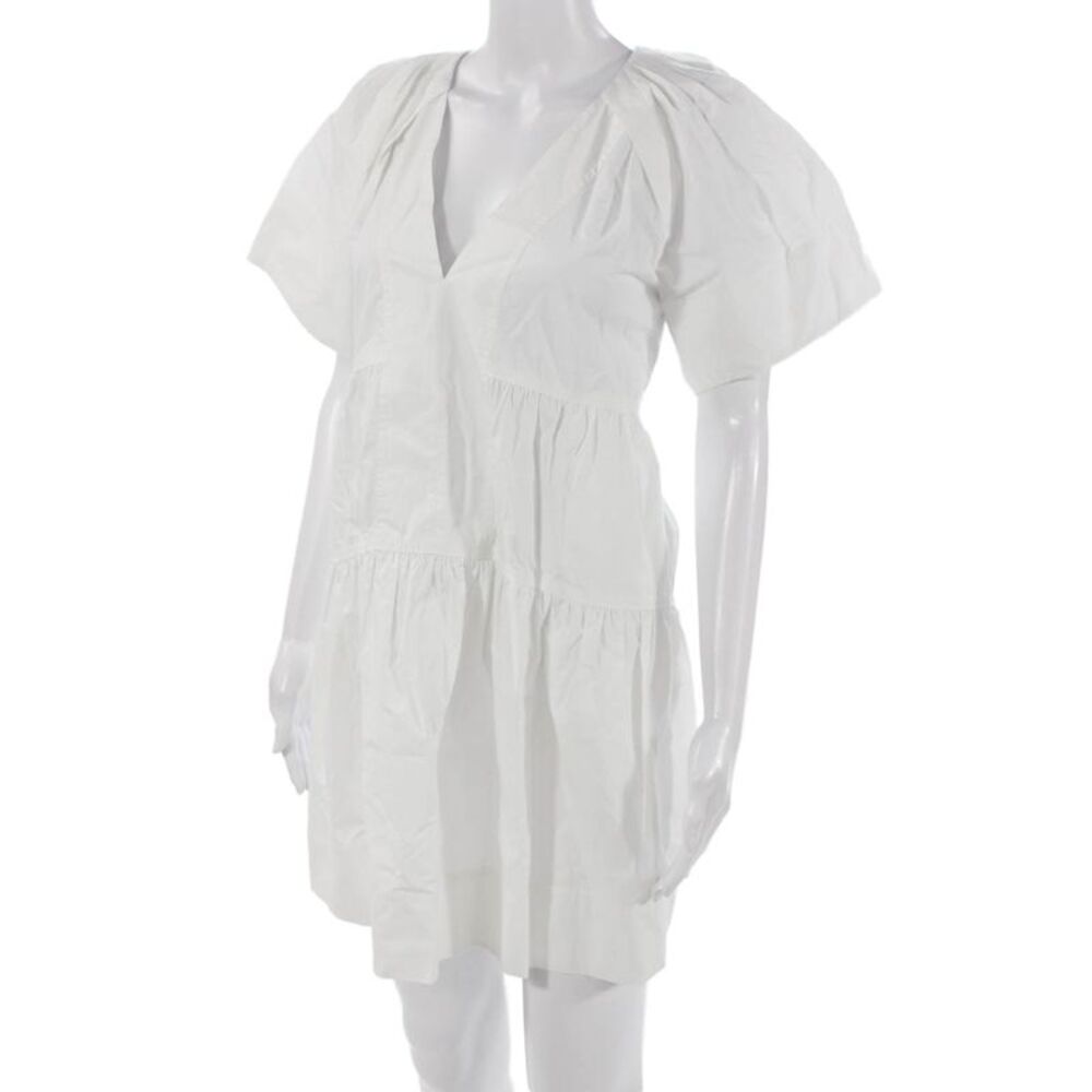 A.L.C. Womens A-Line Mini Dress White V-Neck Short Sleeve Cotton Size 0 - Picture 2 of 6
